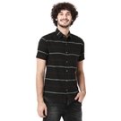 Mufti Black & Red Stitch Stripe Slim Fit Casual Shirt