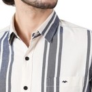 Mufti White & Blue Awning Stripe Slim Fit Casual Shirt