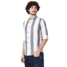 Mufti White & Blue Awning Stripe Slim Fit Casual Shirt