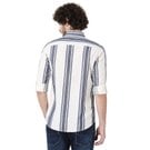 Mufti White & Blue Awning Stripe Slim Fit Casual Shirt