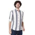 Mufti White & Blue Awning Stripe Slim Fit Casual Shirt