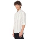 Mufti Off White & Navy Stitch Stripe Slim Fit Casual Shirt