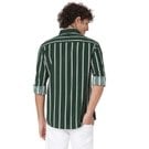 Mufti Olive & White Candy Stripe Slim Fit Casual Shirt