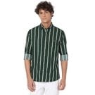Mufti Olive & White Candy Stripe Slim Fit Casual Shirt