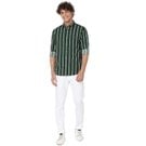 Mufti Olive & White Candy Stripe Slim Fit Casual Shirt