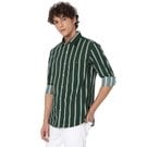 Mufti Olive & White Candy Stripe Slim Fit Casual Shirt