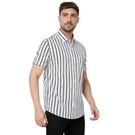 Mufti White & Black Peached Stripe Slim Fit Casual Shirt