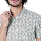 Mufti Light Olive & White Resort Print Slim Fit Casual Shirt