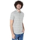 Mufti Light Olive & White Resort Print Slim Fit Casual Shirt