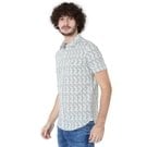 Mufti Light Olive & White Resort Print Slim Fit Casual Shirt