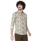 Mufti Off White & Green Floral Print Slim Fit Casual Shirt
