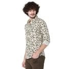 Mufti Off White & Green Floral Print Slim Fit Casual Shirt