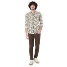 Mufti Off White & Green Floral Print Slim Fit Casual Shirt