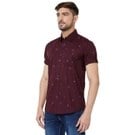 Mufti Maroon Geometric Print Slim Fit Casual Shirt