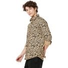Mufti Khaki & Black Floral Print Slim Fit Casual Shirt