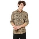 Mufti Khaki & Black Floral Print Slim Fit Casual Shirt