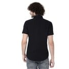 Mufti Black Cotton Linen Slim Fit Casual Shirt