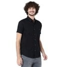 Mufti Black Cotton Linen Slim Fit Casual Shirt