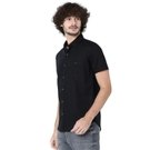 Mufti Black Cotton Linen Slim Fit Casual Shirt