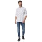 White And Orange Floral Slim Fit Casual Shirt