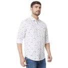 White And Orange Floral Slim Fit Casual Shirt