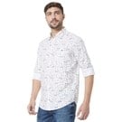 White And Orange Floral Slim Fit Casual Shirt
