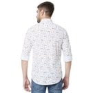 White And Orange Floral Slim Fit Casual Shirt