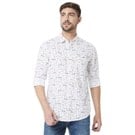 White And Orange Floral Slim Fit Casual Shirt