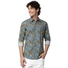 Mufti Blue & Beige Digital Print Shirt