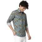 Mufti Blue & Beige Digital Print Shirt