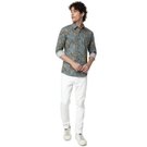 Mufti Blue & Beige Digital Print Shirt