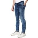 Mufti Mid Blue Super Slim Fit Distressed Stretch Jeans