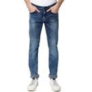 Mufti Mid Blue Super Slim Fit Distressed Stretch Jeans