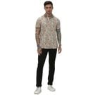 Mufti Beige & Multi Tile Print Polo T-Shirt