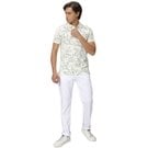 Mufti Off White & Blue Floral Print Polo T-Shirt