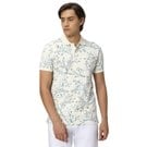Mufti Off White & Blue Floral Print Polo T-Shirt