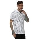 Mufti White & Multi Print Knnitted Pique Polo T-Shirt