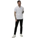 Mufti White & Multi Print Knnitted Pique Polo T-Shirt