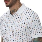 Mufti White & Multi Print Knnitted Pique Polo T-Shirt