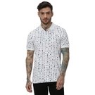 Mufti White & Multi Print Knnitted Pique Polo T-Shirt