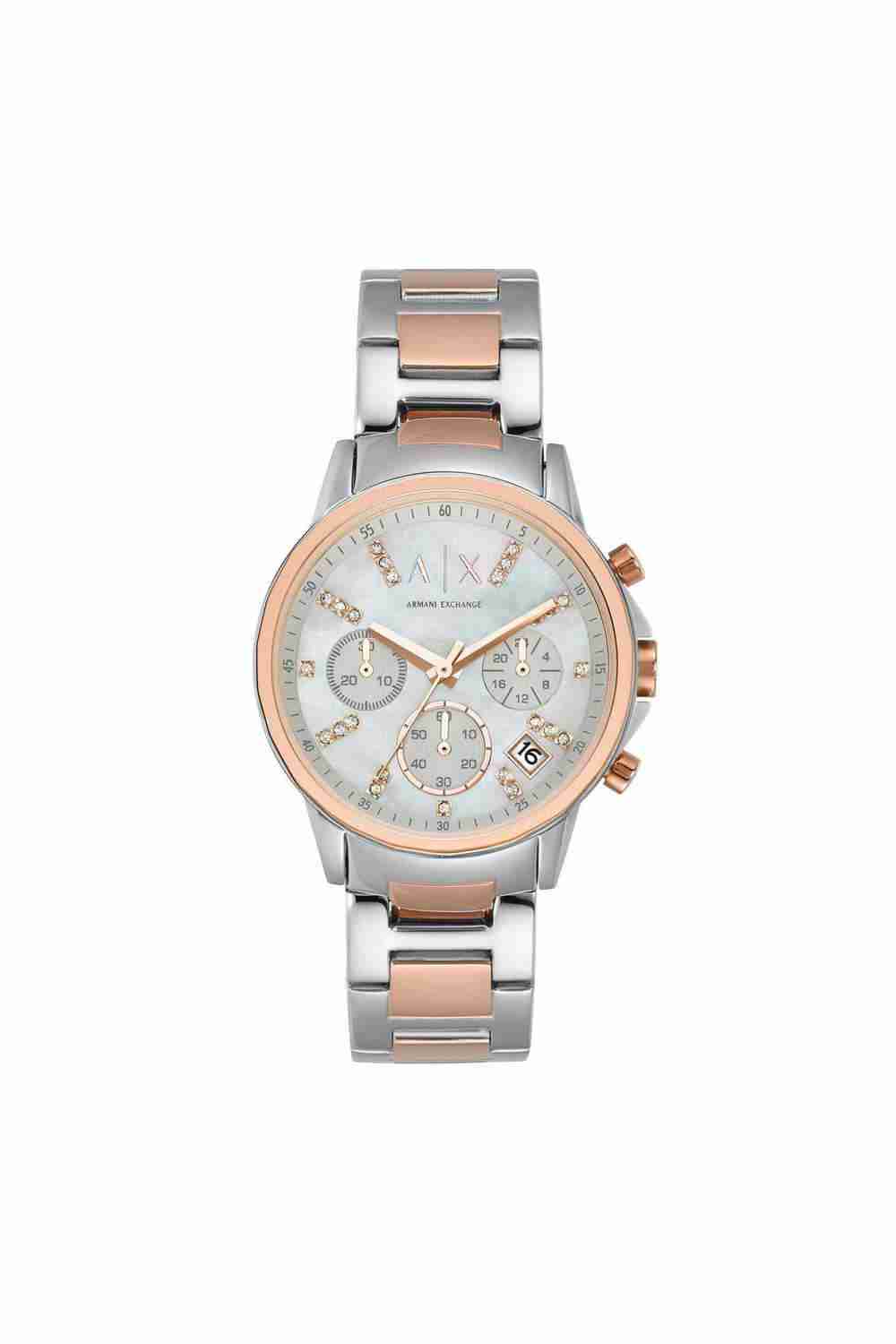 Lady Banks Women's 36 mm Chronograph Quartz Watch - Silver Dial with Two Tone Stainless Steel Strap (AX4331)