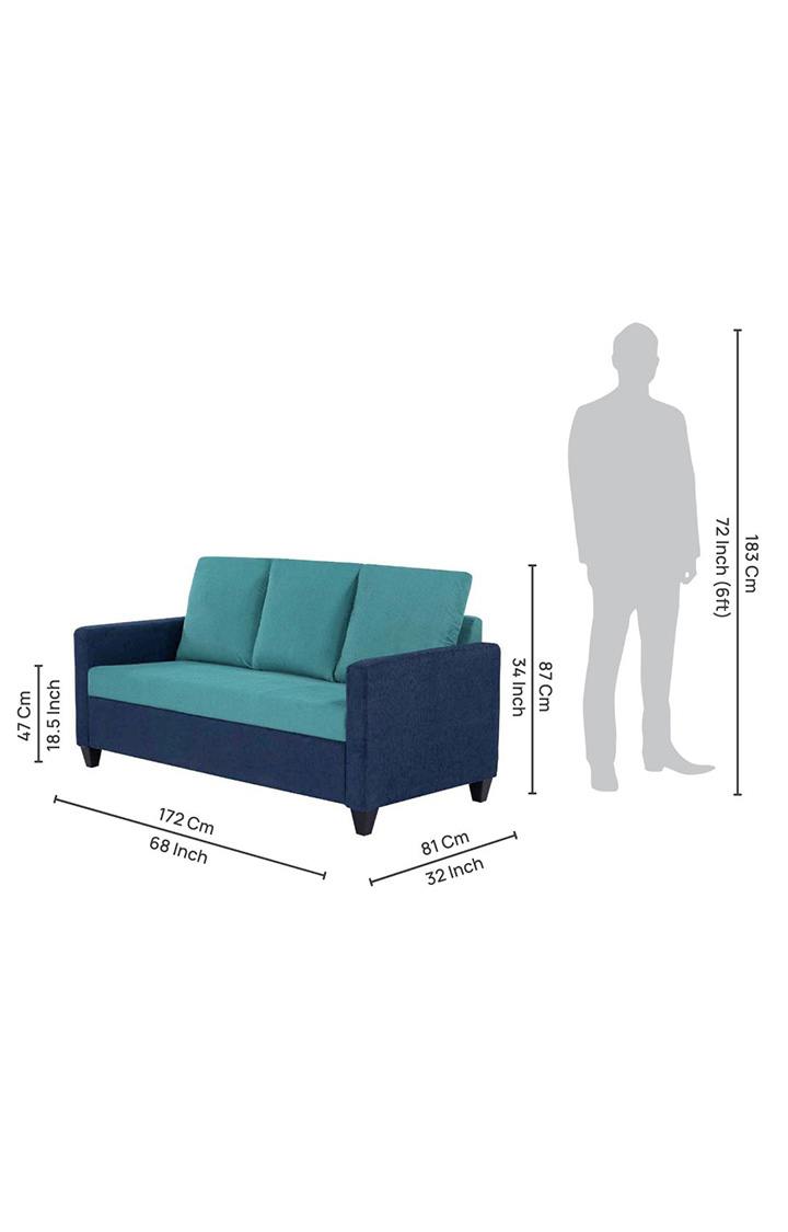 neudot Saya Dual Color Sofa for Living Room |3 Persons Sofa|Premium Fabric with Cushioned Armrest | Solid Wood Frame|3 Seater in Saya Duo Teal Color