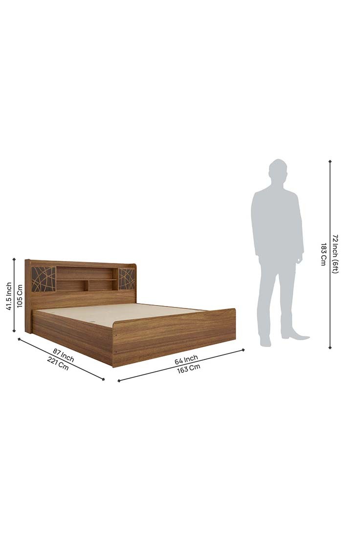 NEUDOT Paris Queen Engineered Wood Queen Box Bed - Leon Teak