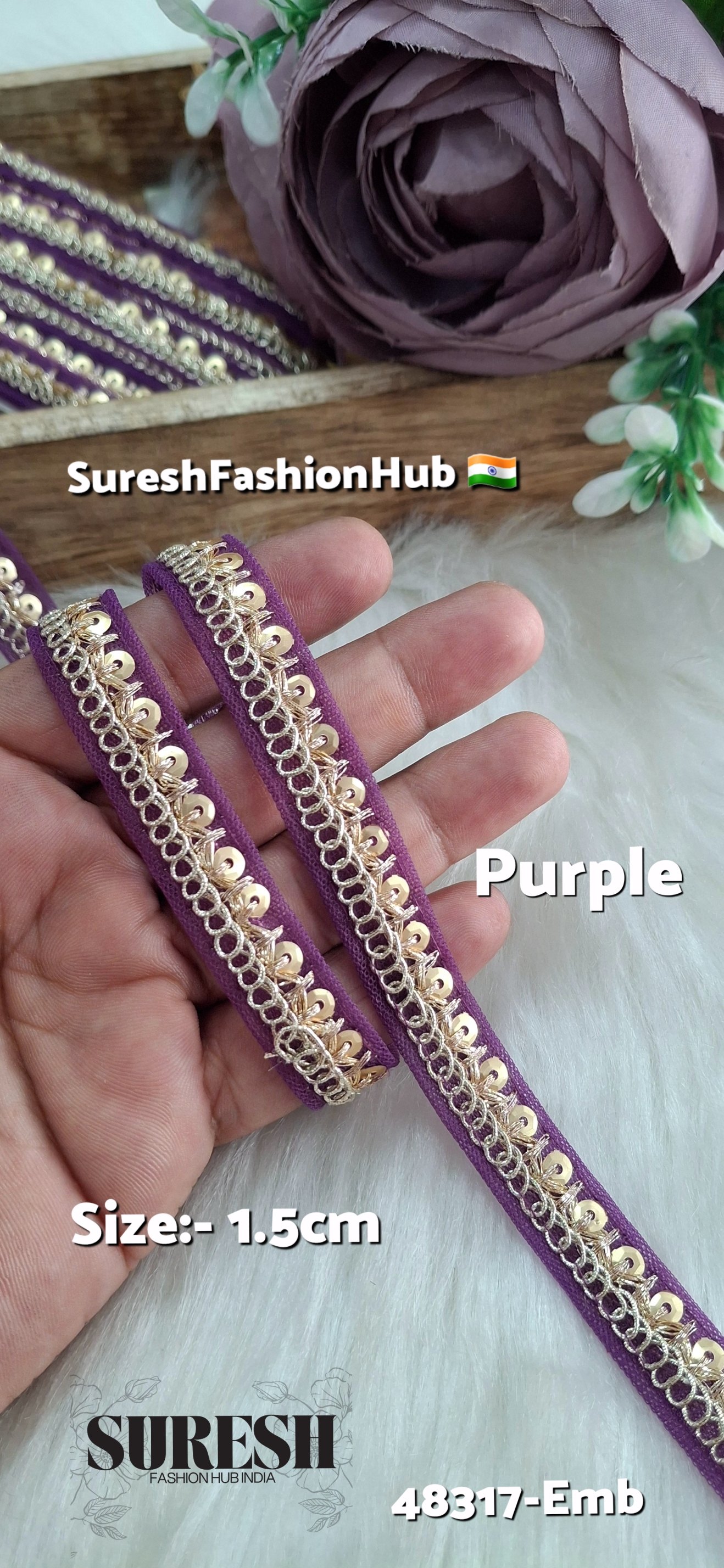 Purple Pearl Dori Zari Embroidery Border Lace