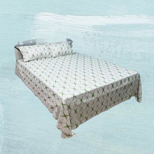 Boria Bistar | Boria Bistar 100% Cotton Twill Satin Pearl Printed Double Bedsheet with 2 Pillowcovers|1