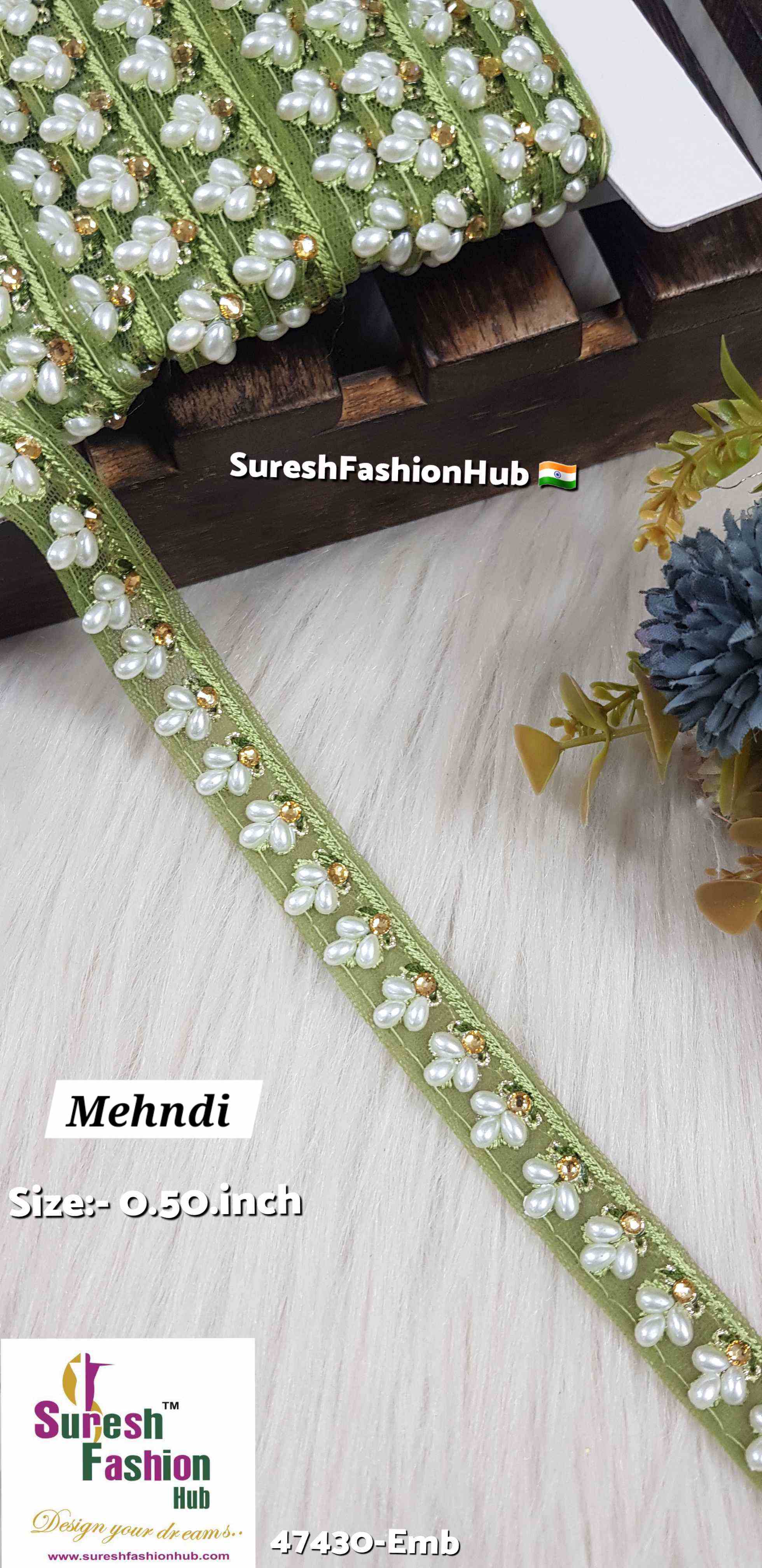 LuxeGlimmer Embroidered Trim Mehndi  Color