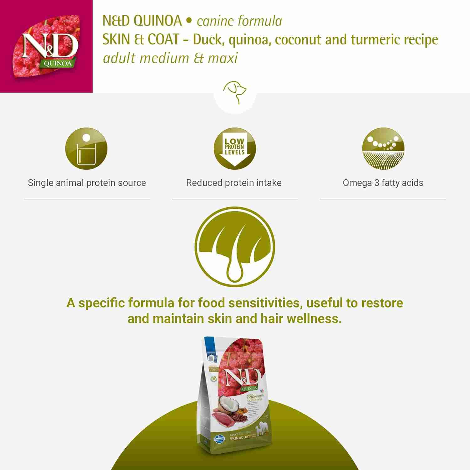 Farmina N & D Quinoa Animal Monoprotein Dog Skin & Coat Adult Medium and Maxi 2.5Kg