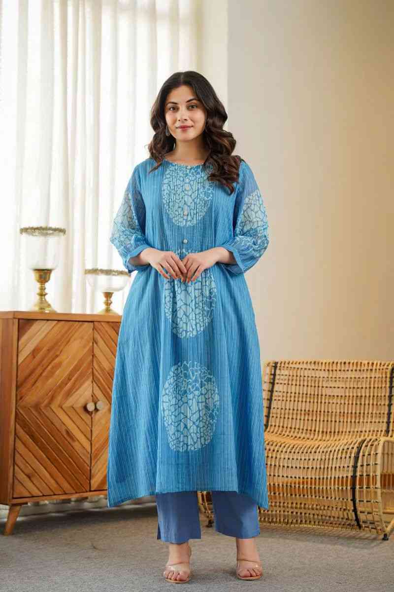 Light Blue Denim Kurta With Mul Lining
