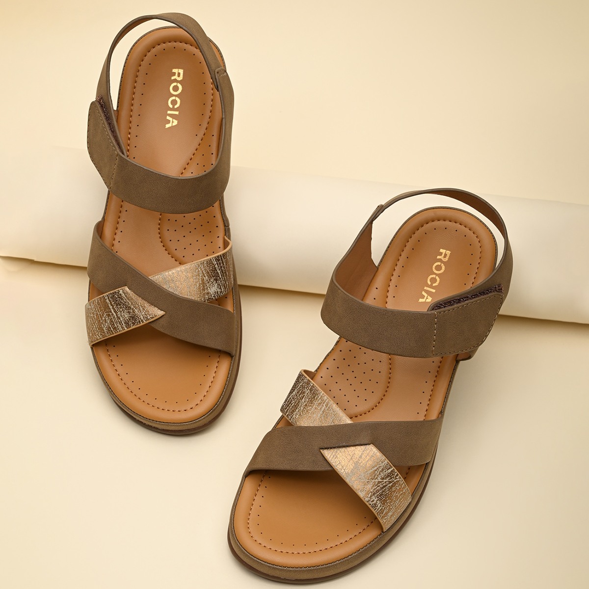 Rocia By Regal Antique Gold Women Casual Comfort Flat Sandals