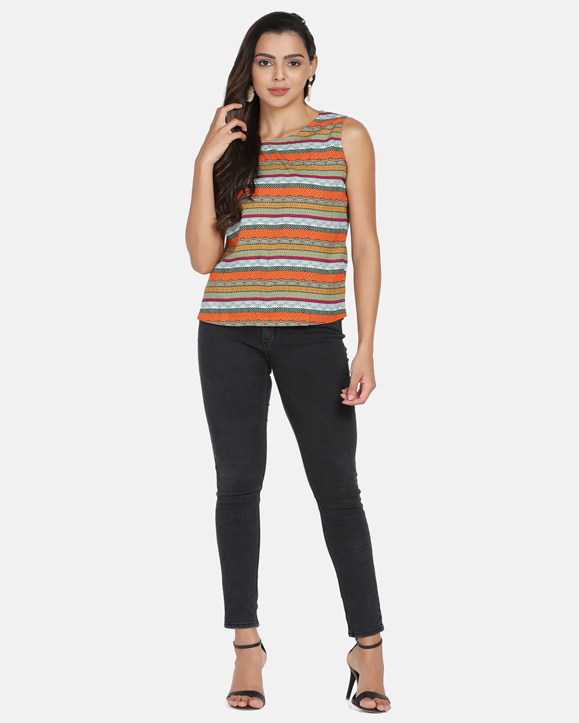 Rayon Printed Vertical Striped Top